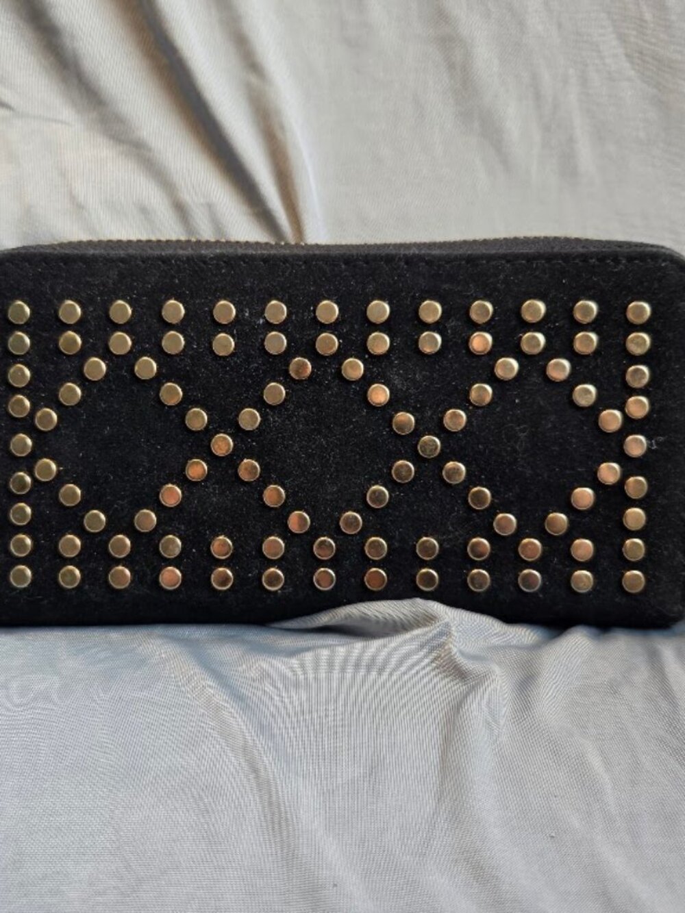 Biker Style Velvet Wallet Black with Gold Metal Embellishments  Women